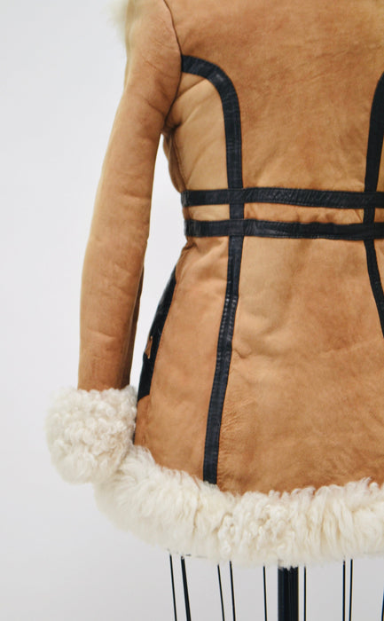70s Vintage Shearling Afghan Jacket Coat XXS XS Tan Brown Penny Lane//  70s Shearling Coat Sheepskin Fur Boho Afghan Jacket Penny Lane Yaqub