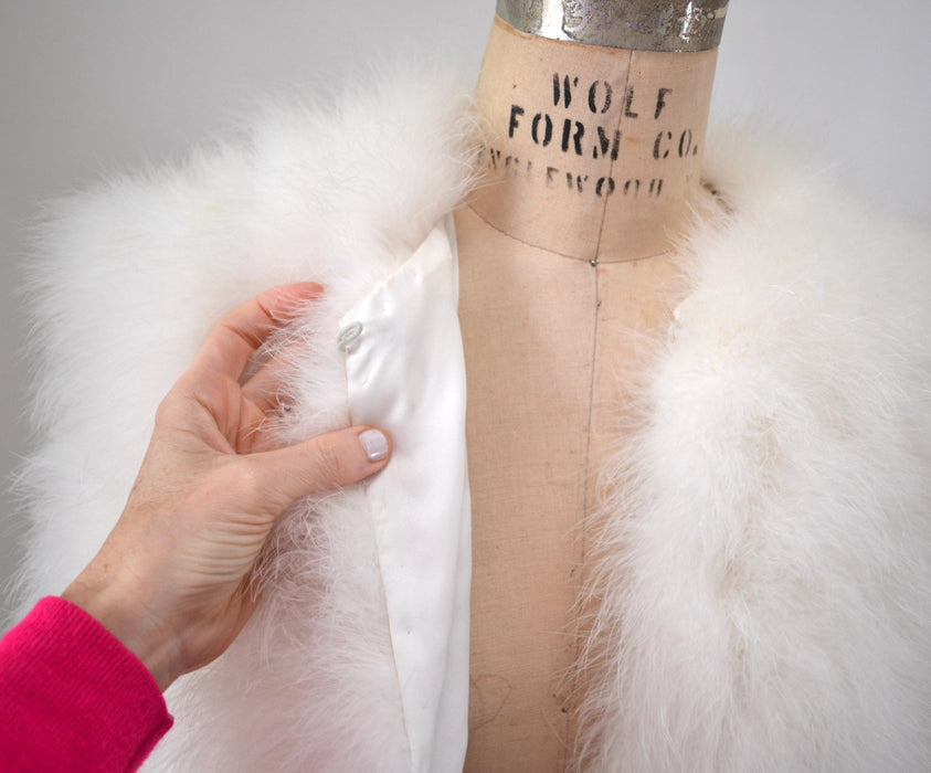 80s Vintage White Feather Jacket Marabou Feather Jacket Small Medium// Vintage White Feather Jacket Vintage Wedding Marabou party Jacket