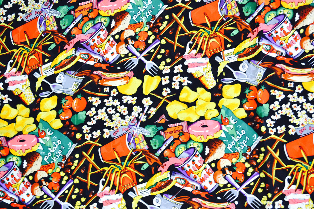 90s Vintage Nicole Miller Silk Large Scarf Junk Food Scarf Candy Chocolate Ice Cream And Sugar Pop Art