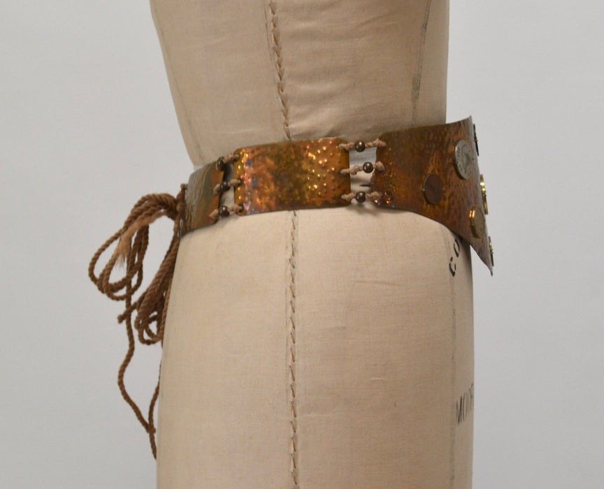 80s Vintage Gold Brass Coin Belt Gold Metallic Pirate Gypsy Belt Brass Large Boho Belt SMALL Medium 80s Brass Belt Fran Kahl Wedding Belt