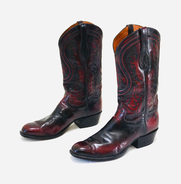 Vintage Leather Cowboy Boots Tony Lama Signature Collection Cowboy Boots 9 1/2 D Women Red Maroon Black// Vintage Red Cowboy Boots 9 1/2