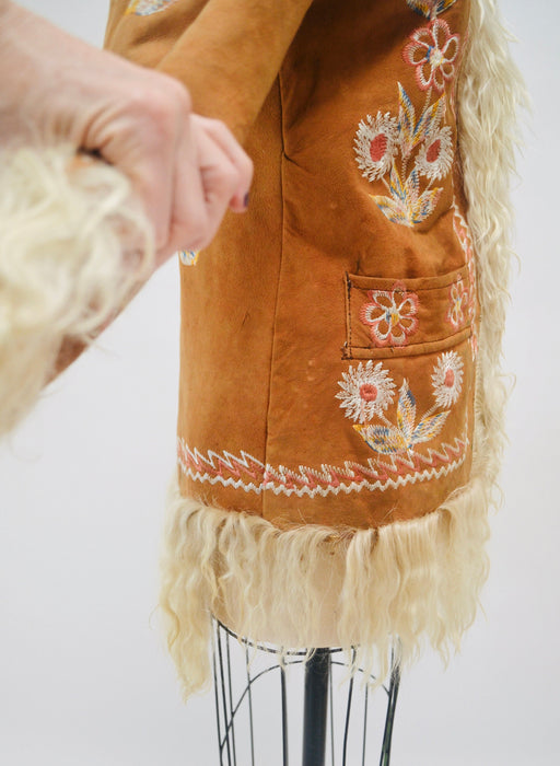 Vintage Embroidered Shearling Afghan Jacket Coat Small Medium//  70s Shearling Coat Embroidered Sheepskin Fur Boho Afghan Jacket