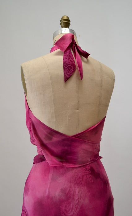 Vintage 00s Y2K Chiffon Halter Top Skirt Pink Y2K Party Halter neck Summer Party dress Small 90s 00s Y2k Tank Halter neck Dress Kookai