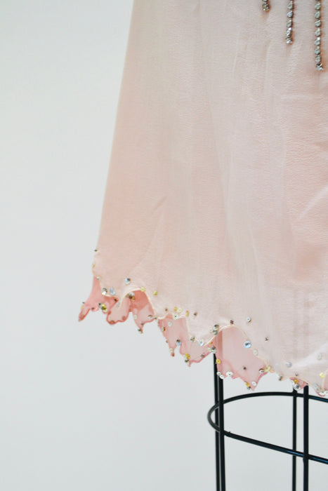 2000s Y2k Vintage Pink Silk Rhinestone Slip Dress XS Small// y2k Vintage Pink Silk Slip Party Dress Rhinestones Pink Silk 2000s Party Dress