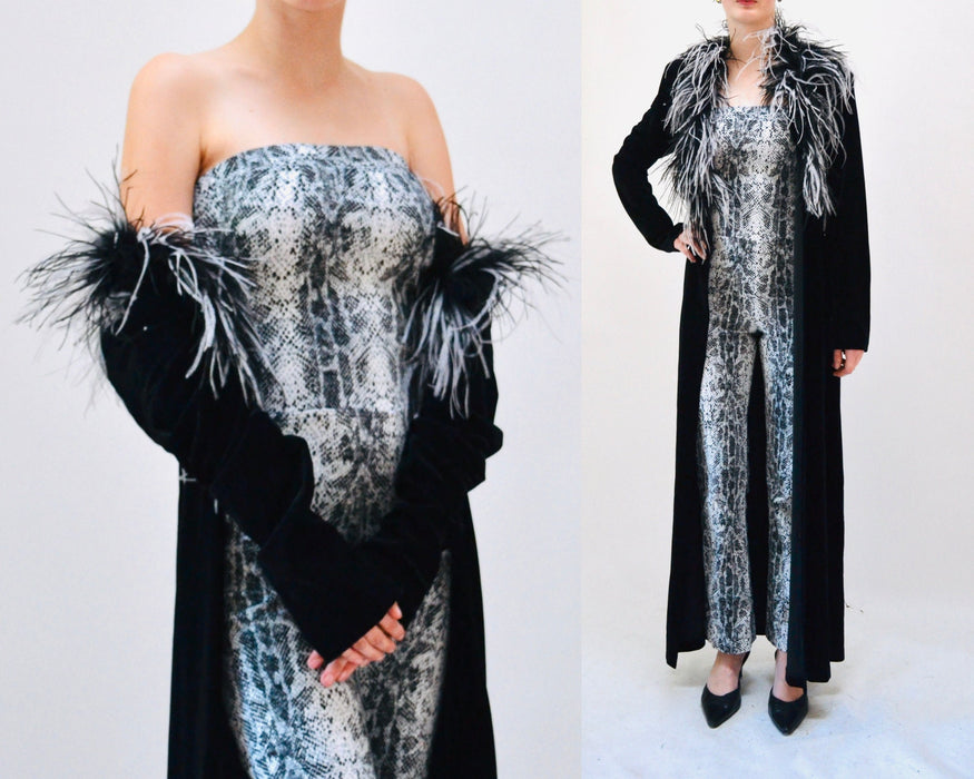 2000s Y2K Snake Print Black Jumpsuit Strapless Club Jumpsuit Black White Stretch// 00s Vintage Black Jumpsuit Pantsuit XXS XS Club Party