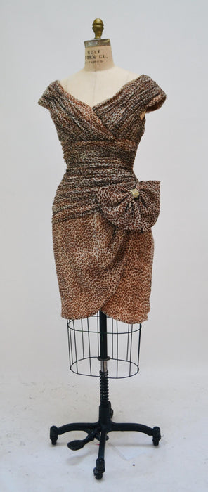Vintage 80s 90s Party Dress Leopard Print Animal Body Con Party Dress by by Julie Duroche 80s 90s Sexy Vixen Dress Cheetah Print Xs Small