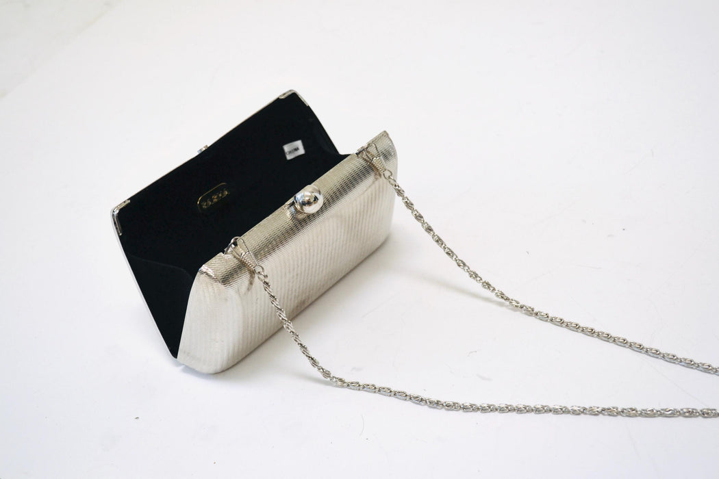 80s Vintage Metallic Silver Metal Clutch Vintage Silver Wedding Bag// 90s Silver Metal Evening Bag Silver Hard Case Vintage Wedding Purse
