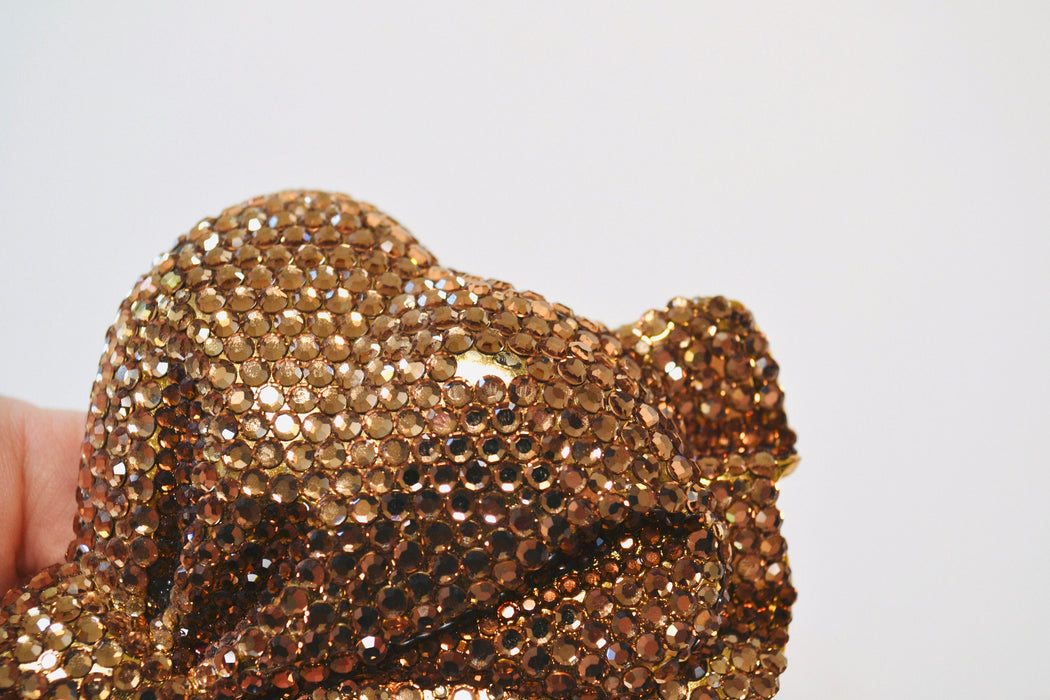 90s Vintage Katherine Baumann Beverly Hills Swarovski Crystal Rose Gold Bow Belt Buckle Metallic Rhinestone Belt Buckle Large BOW