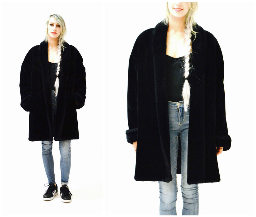 Vintage Black Faux Fur Jacket Coat Medium Large By Doony Brook // Vintage  Black Vegan Fur Coat Jacket Size Small Medium