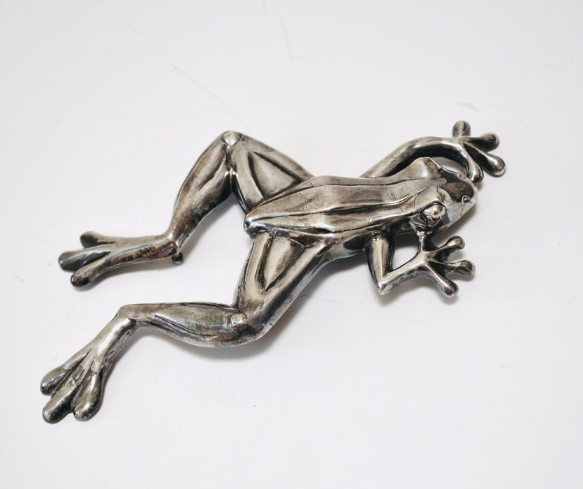 90s Vintage Katherine Baumann Beverly Hills Silver Tree Frog Belt Buckle Metallic Silver Wedding Frog Belt Buckle Large Silver Belt Buckle