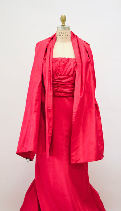 90s 2000s Vintage Strapless Red Silk Gown Dress Evening Ball Gown Small Medium Melinda Eng Strapless Gown Dress Long Red Train Dress