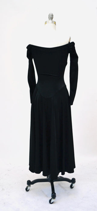 90s Vintage Black Velvet Dress Betsey Johnson XS Small //  90s Party Dress Knit Velvet Black dress Long Sleeve Skater Off the Shoulder