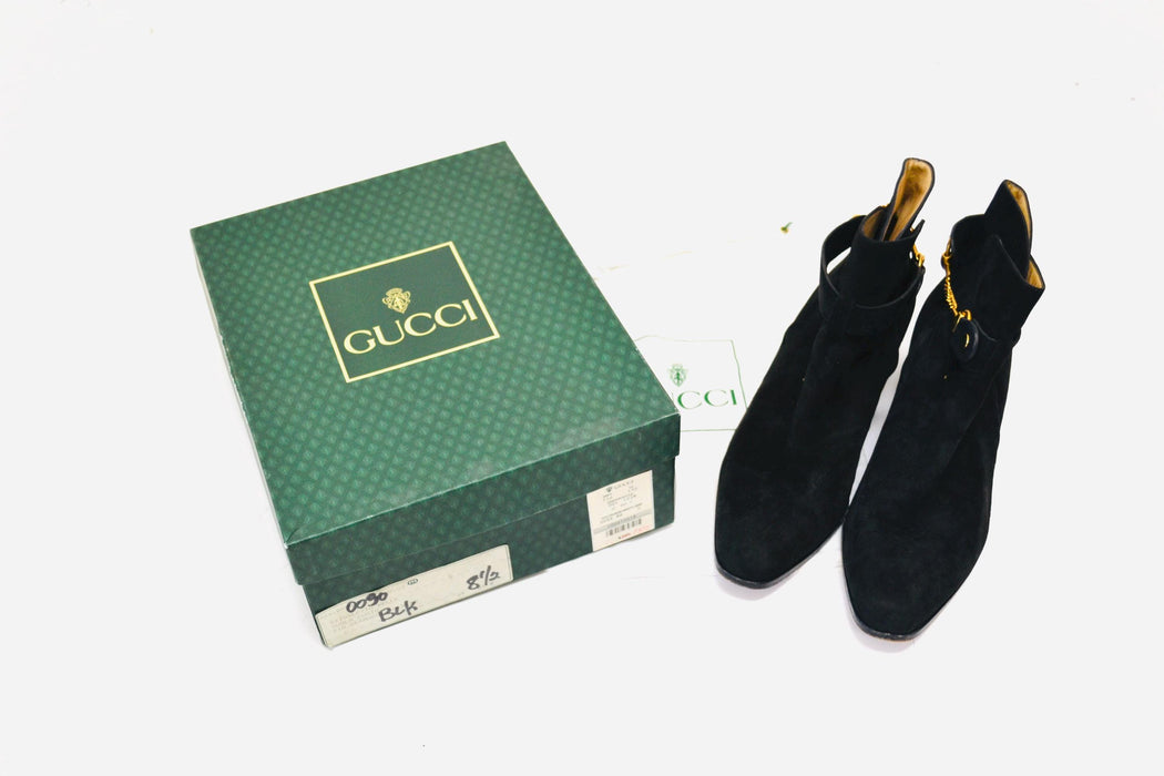 80s Vintage Gucci Black Leather Boots Size US 7 1/2 8 8 1/2 High Heel Black Booties Leather Boots Gucci Made In Italy Gucci Low heel Boots