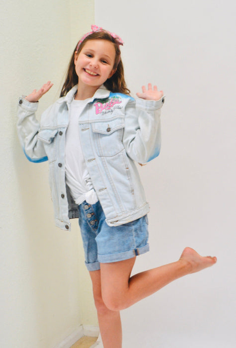 80s Vintage Barbie Jacket Denim Girls Large Kids Hollywood Barbie JEAN Jacket Barbie Party Rhinestone Jacket Airbrushed Tony Alamo Inspired