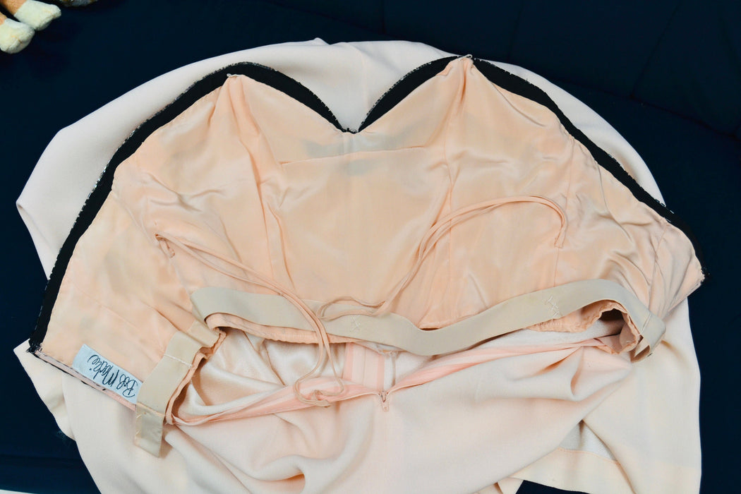 80s 90s Vintage Silk Sequin Gown Dress XXS XS By Bob Mackie Silk// Vintage Wedding Silk Pink Peach Black Gown Sequin Strapless Silk Dress