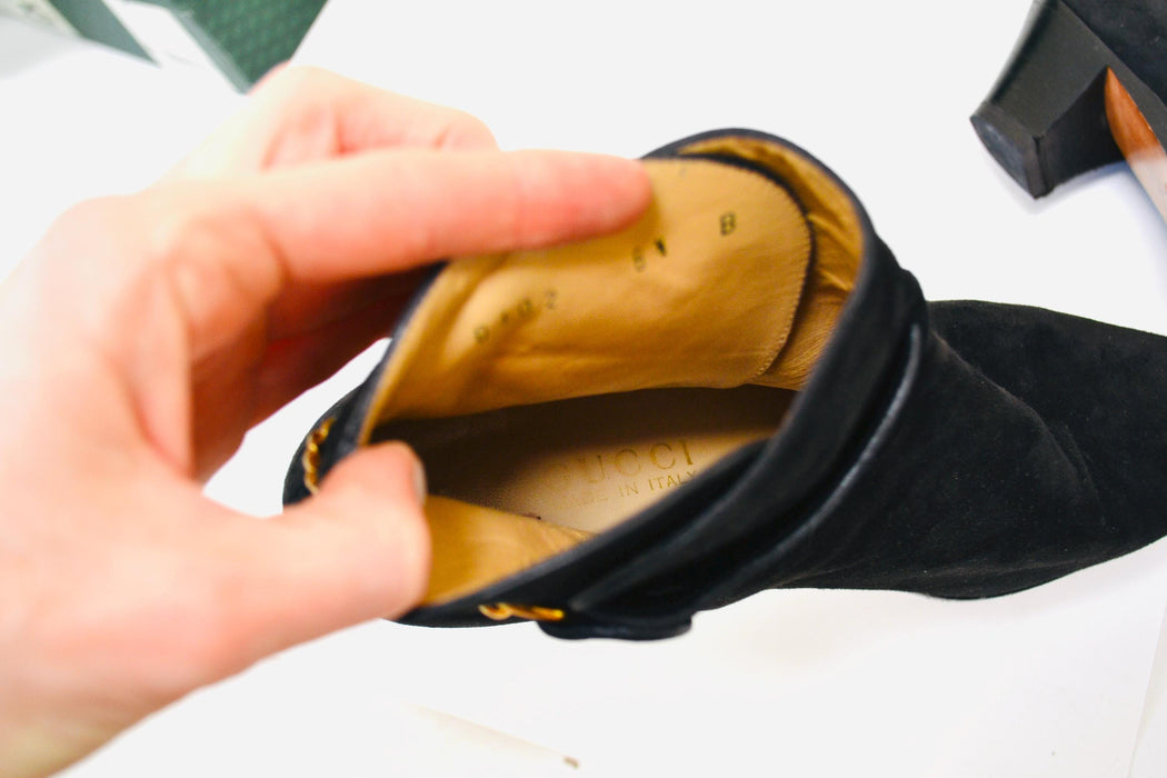 80s Vintage Gucci Black Leather Boots Size US 7 1/2 8 8 1/2 High Heel Black Booties Leather Boots Gucci Made In Italy Gucci Low heel Boots