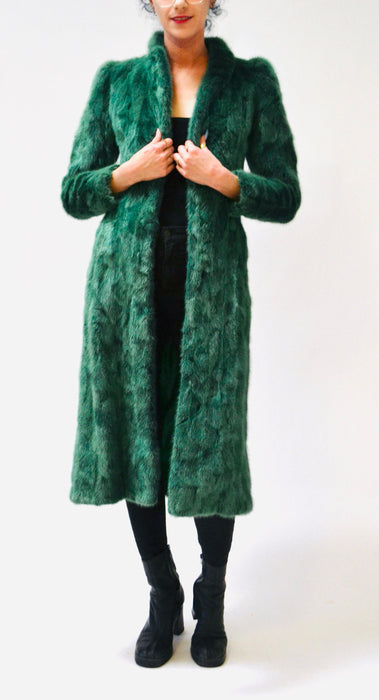 Vintage Green Mink Fur Jacket Coat By Henri Bendel New York XXS XS // Stunning 80s 90s Dark Green Long Fur Coat Jacket