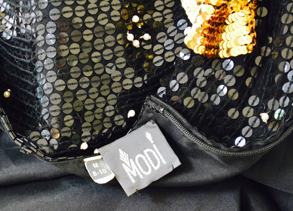 Vintage Sequin Dress Black Star Moon Medium Large By Modi// 90s Vintage Beaded Metallic Dress Stars Moons Pop Art Astrology Dress