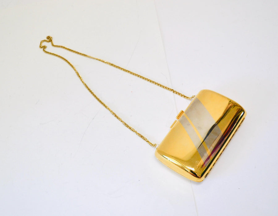 70s Vintage Metallic Gold Metal Clutch Evening Bag Hard Case // Vintage Gold Silver Wedding Clutch Metal Evening Bag Gold Clutch Small Purse