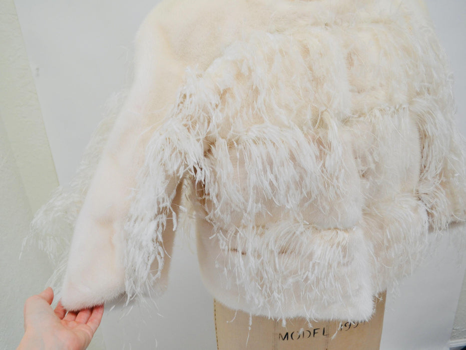 Vintage Ralph Rucci White Feather Mink Jacket// Wedding Fur Vintage Cropped Jacket// Vintage White Cream Mink Feather Winter Wedding Jacket