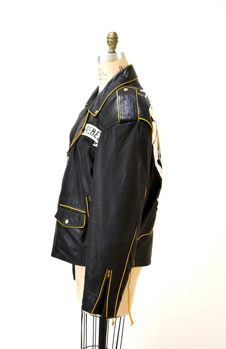 90s Vintage Black Leather Motorcycle Biker Jacket Rebel Bugs Bunny mens Large XL Looney Tunes Cartoon Leather jacket by Baez