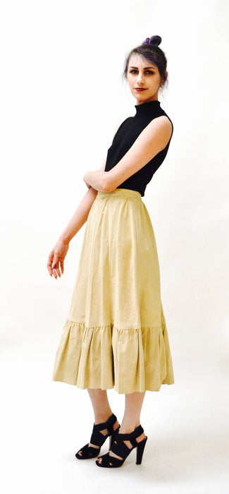 Vintage Tan Suede Leather Skirt Prairie Skirt Midi Camel tan leather skirt Size Small Rodeo cowgirl boho