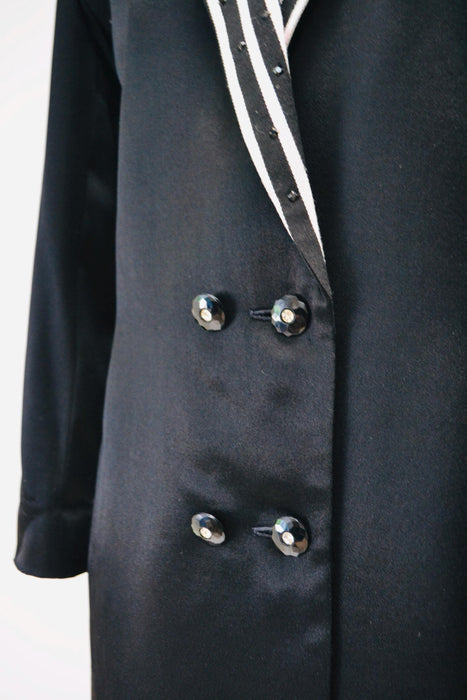 90s Vintage Black White Striped Party Jacket Blazer Medium by Criscione //  90s Black Satin Military Heart Rhinestone Party Jacket Blazer