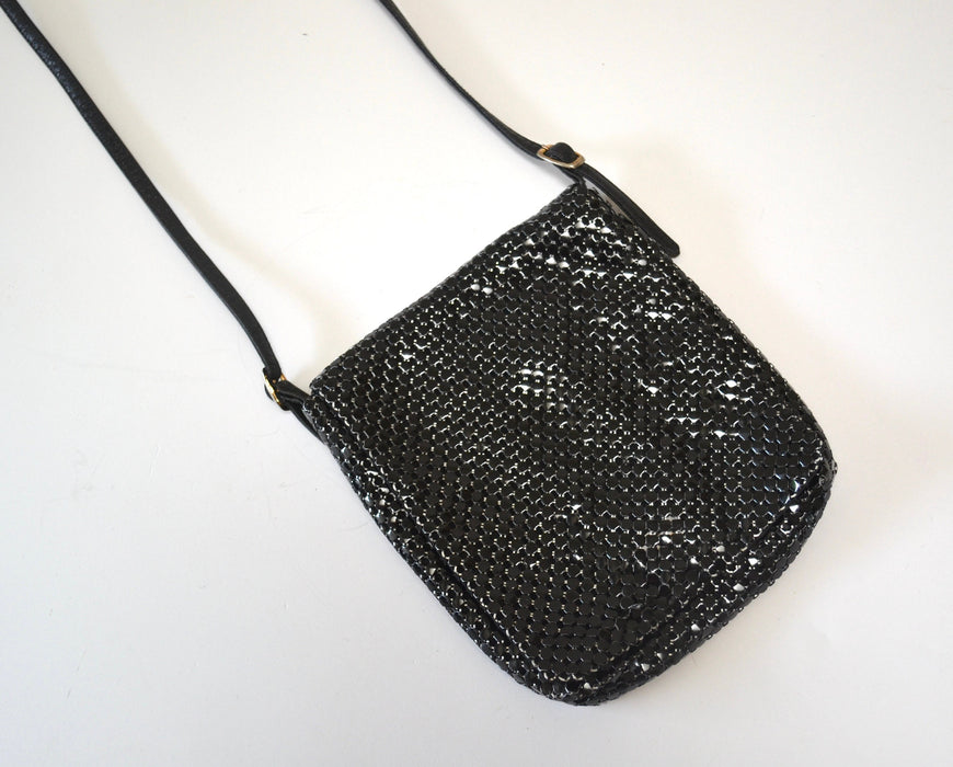 80s Vintage Black Evening Bag Purse Black Metallic Metal Whiting and Davis // Vintage Black Mesh Metallic Purse Evening Bag