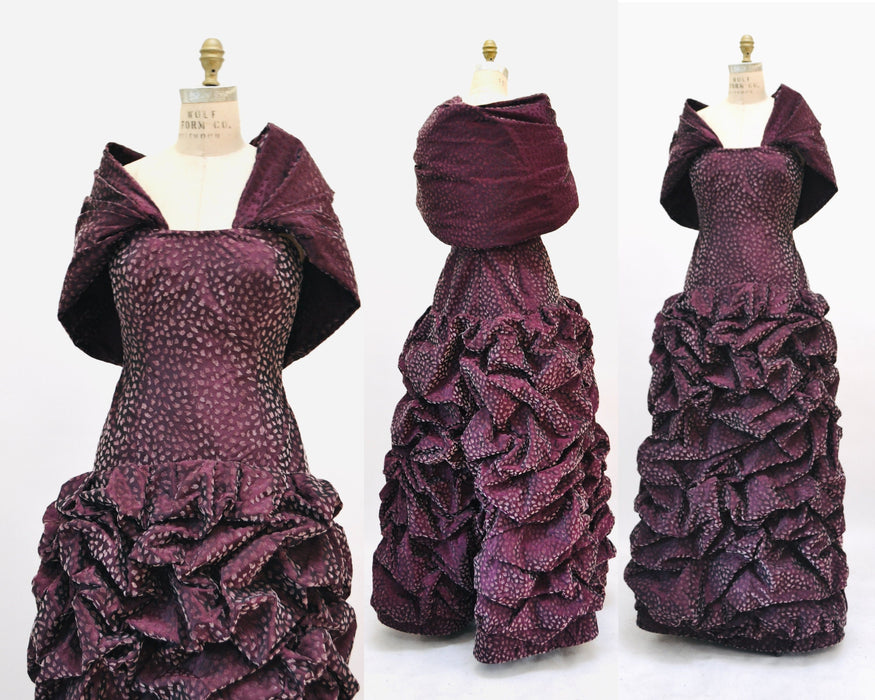 90s Vintage Silk Gown Strapless Evening Gown with Shawl Silk Purple Velvet by  Michael Casey Couture Small Medium Purple Evening Ball Gown