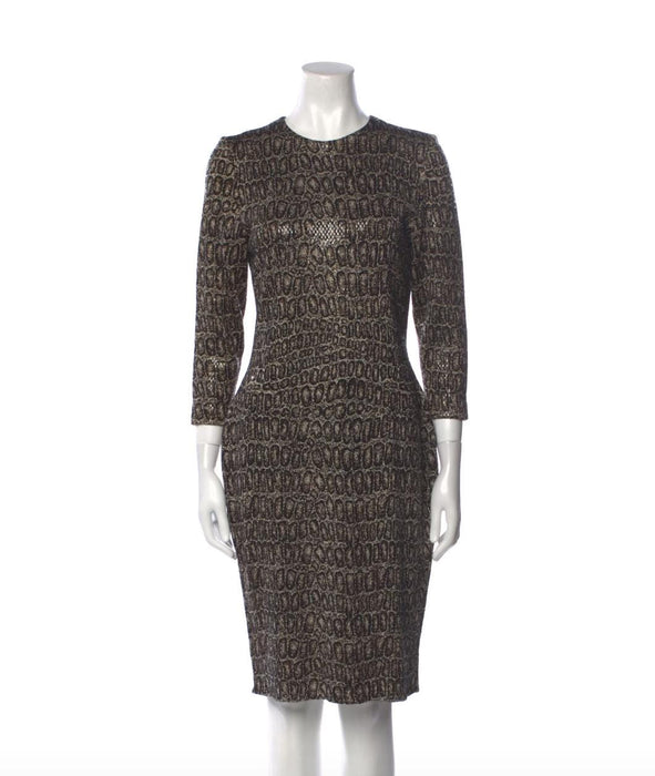 90s Vintage Animal Print St John Dress Metallic Knit Dress St John // Animal Print Metallic Party Dress Sweater Knit Dress 12 Medium Large