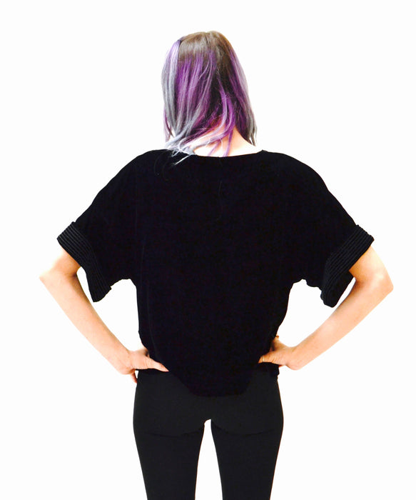 80s Black oversized Velvet Shirt Blouse Size Small by Bis // 80s 90s Vintage Black Velvet Shirt Small Medium Rayon