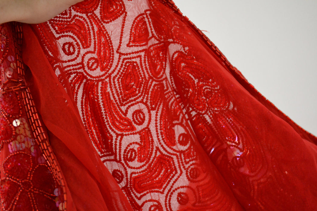 90s Vintage Red Sequin Beaded Dress Evening Gown Medium Large// 80s 90s Glam Red Sequin Long Sleeve Dress Beauty Pageant Showgirl Gown