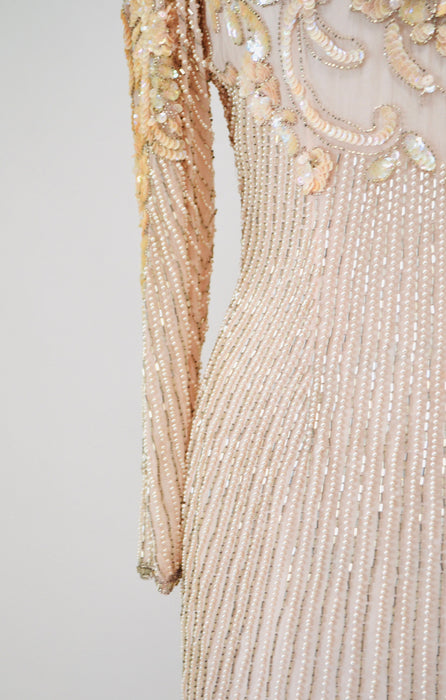 80s 90s Vintage Pink Peach Beaded Sequin Dress Small Medium // 80s 90s Glam Vintage Metallic Sequin Pink Cocktail Wedding Party Dress