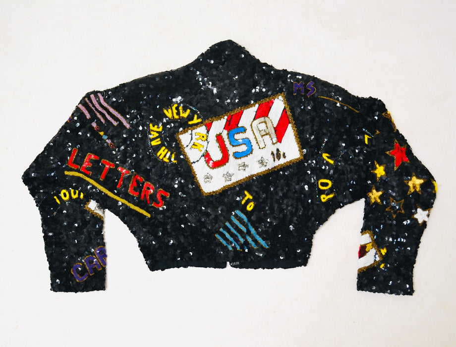 80s 90s Vintage Sequin USA Jacket American Flag USPS Jacket Medium By Modi// Vintage Black Sequin Jacket USA America Olympics Sequin Jacket