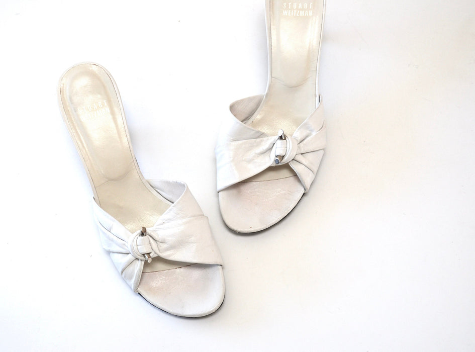 90s 00s Y2k VINTAGE White High Heel Slides Sandals Size 8 White Mule Slides 90s 00s Steward Weitzman White High Heel leather Shoes