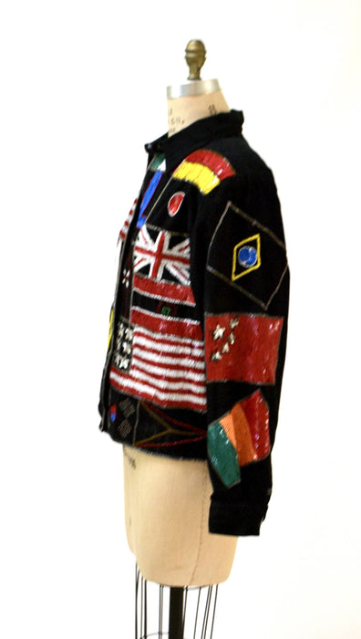 Vintage Sequin Jacket American Olympic Flag USA Large By Modi// Vintage Sequin Bomber Jacket Olympics Australia England USA America Pop Art