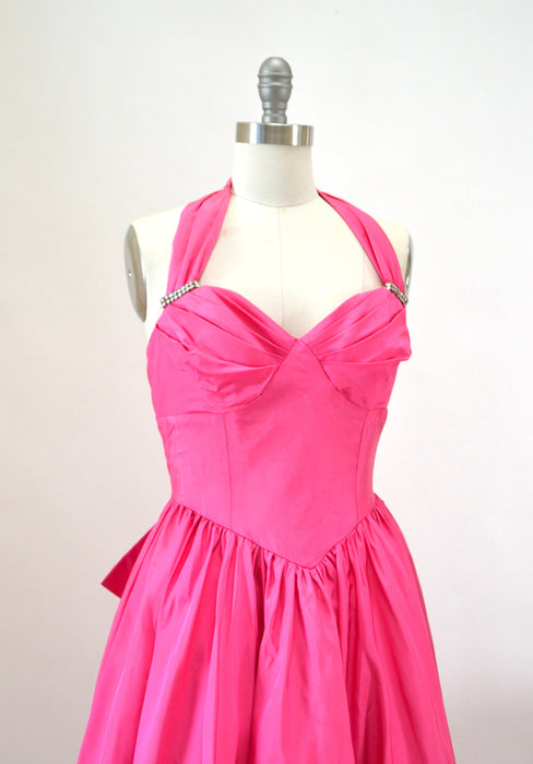 80s 90s Vintage Pink Party Prom Dress XS small Pink Halter Neck dress // Vintage 80s Party Cocktail Dress Crinoline Barbie Marilyn Monroe