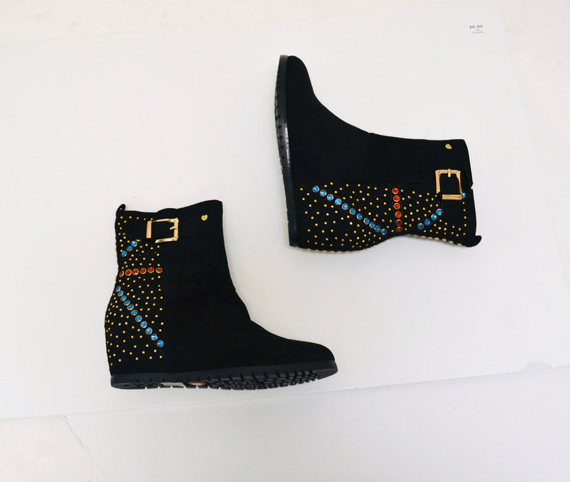 2000s Y2K Black Leather Studded Boots by Love Moschino size 39 9 Black Hidden High heel Metallic Studded Boots Suede Size 9 Love Moschino
