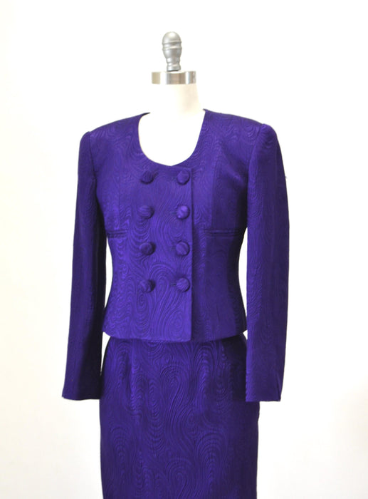 Vintage 80s 90s Purple Silk Suit Jacket Skirt Christian Dior XS  // 90s Glam Purple Barbie Suit Silk Jacket Blazer Skirt By Christian Dior