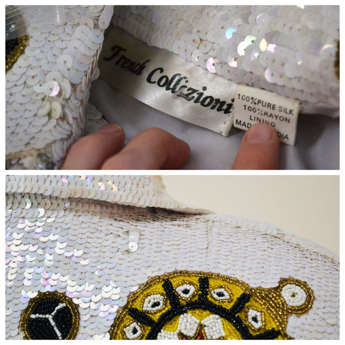80s 90s Vintage White Sequin Jacket// Vintage White Sequin Boat Party Jacket Stars Nautical Talk of the Walk Casino French Collizioni Modi