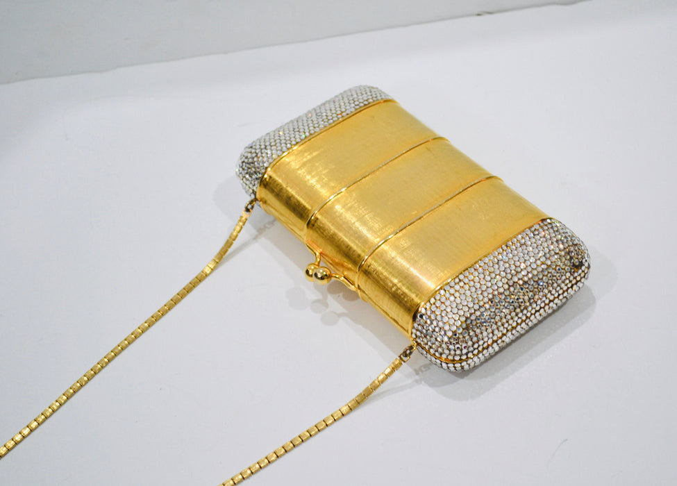 70s Vintage Judith Leiber Gold Evening Bag Swarovski Crystal Minaudiere Gold Clutch Crystals Gold Metal Bag Purse Wedding Purse Clutch
