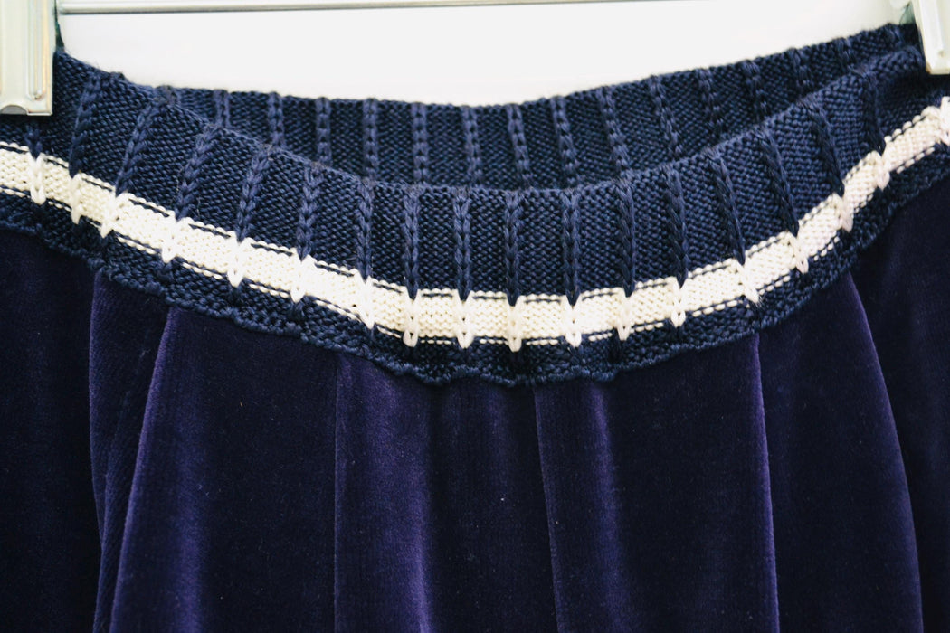 Vintage 90s Sonia Rykiel Navy Blue Velvet Velour Track Suit Nautical Beach Loungewear Sweat Shirt Sweatsuit Wide leg Pants Made in Paris