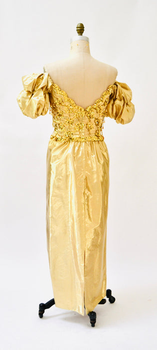 Gold Metallic 80s Prom Dress Evening Gown Barbie Costume // 80s Vintage Gold Drag Queen Pageant Dress Evening Gown Mike Benet small Medium