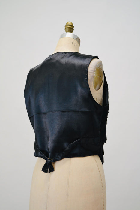 80s 90s Vintage Black Leather Fringe Vest Black Fringe leather Vest Cowboy Cowgirl Rodeo Biker Festival Vest Large Black Leather Vest