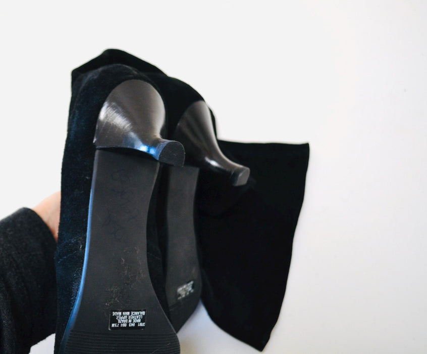 90s Y2K 00s Vintage Black Leather Boots Size 7 1/2 High Heel Pointed Toe Kitten Heel// Vintage Size 7 1/2 Black Leather Boots Franco Sarto