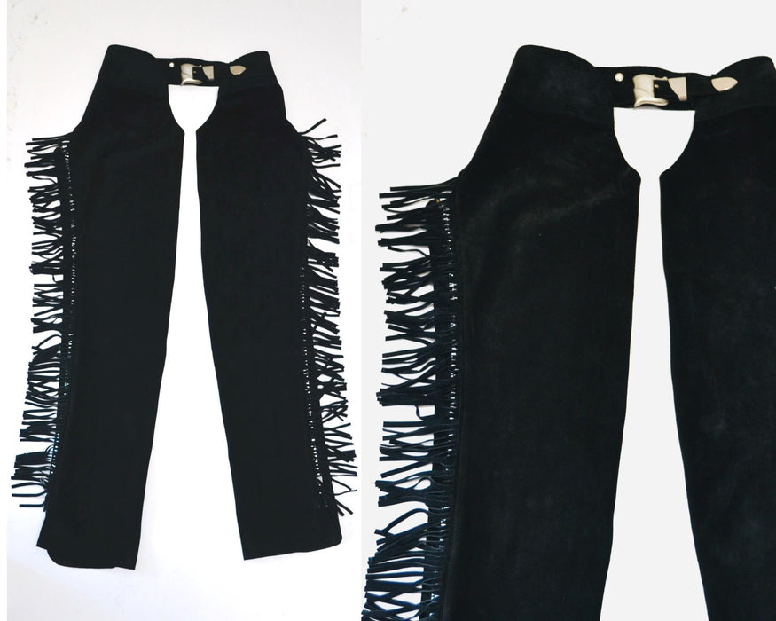 90s Vintage Black Leather Fringe Chaps Black Leather Fringe Pants Small Medium K Baumann Suede Fringe Chaps Rhinestone Cowgirl Cowboy Rodeo