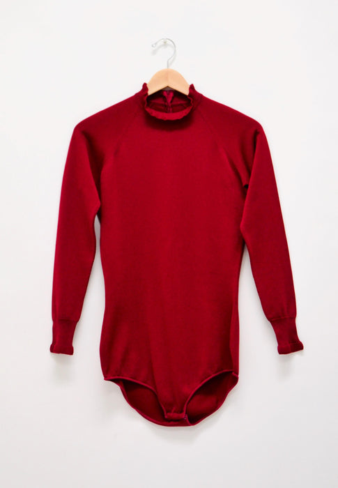 Vintage 70s Burgundy Red Turtle neck Bodysuit Brief Body Suit Turtle Neck long sleeve Medium//  Vintage Red Turtleneck ruffle bodysuit