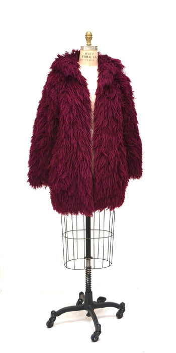 70s Vintage Shag Fur Jacket Faux Fur Jacket Coat Size Medium Red Wine Burgundy Vintage Vegan Shag Fur Jacket Coat Boho Retro Fur Jacket