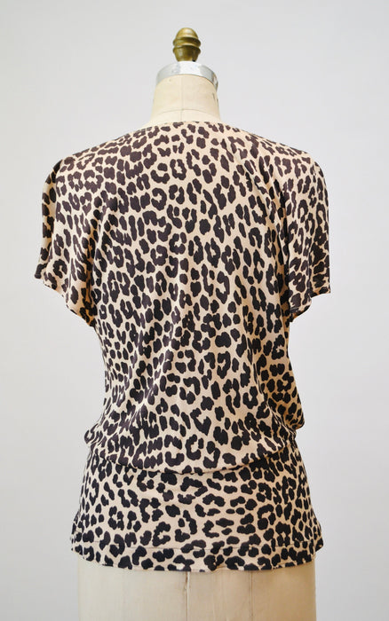 90s Animal Print Cowl Neck Leopard Print Knit Top Shirt Medium// Vintage Animal Print Cowl Neck Blouse Top by Criscione Peg Bundy costume