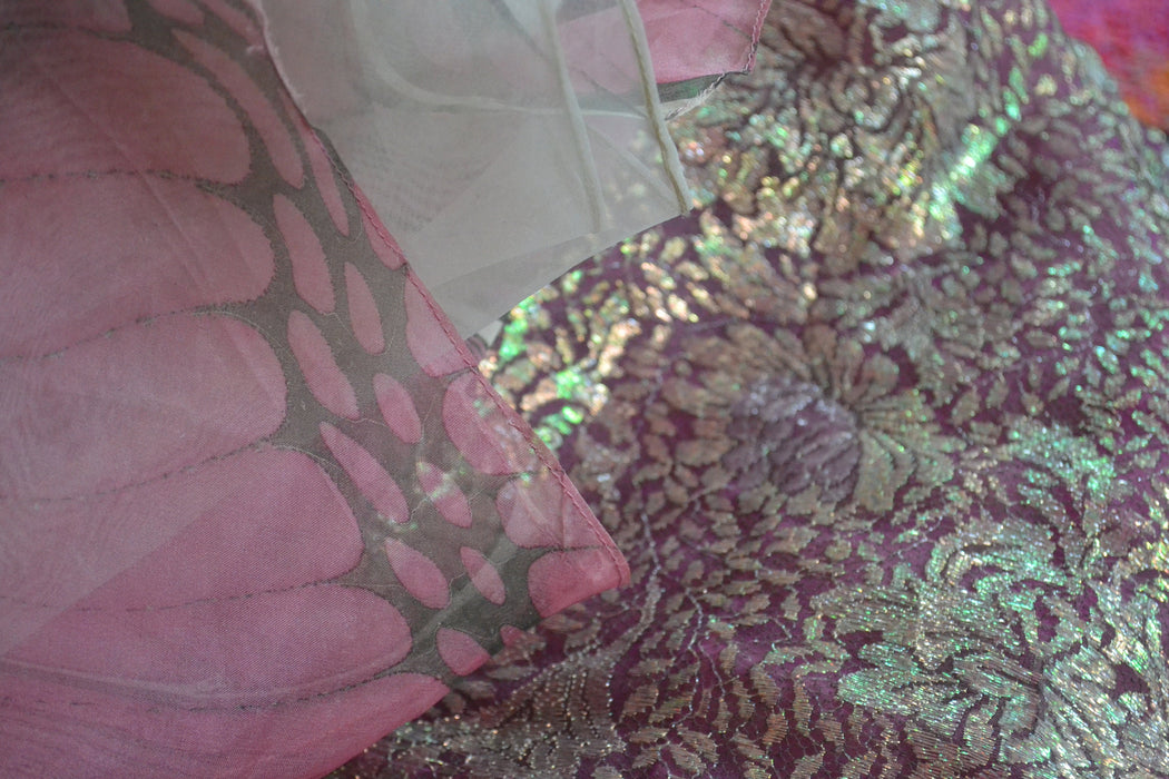 90s 00s Vintage Pink Lace Silk Bias Cut Dress Small Wedding Party Gown// 90s 00s Bias cut Gown Long Dress Metallic Lace Butterfly Print